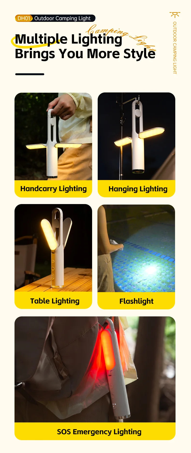 Linterna de Camping UltraBrillante con Linterna y Modo SOS - Plegable, Carga Tipo-C, Impermeable IP53 para Senderismo/Reparaciones de Emergencia