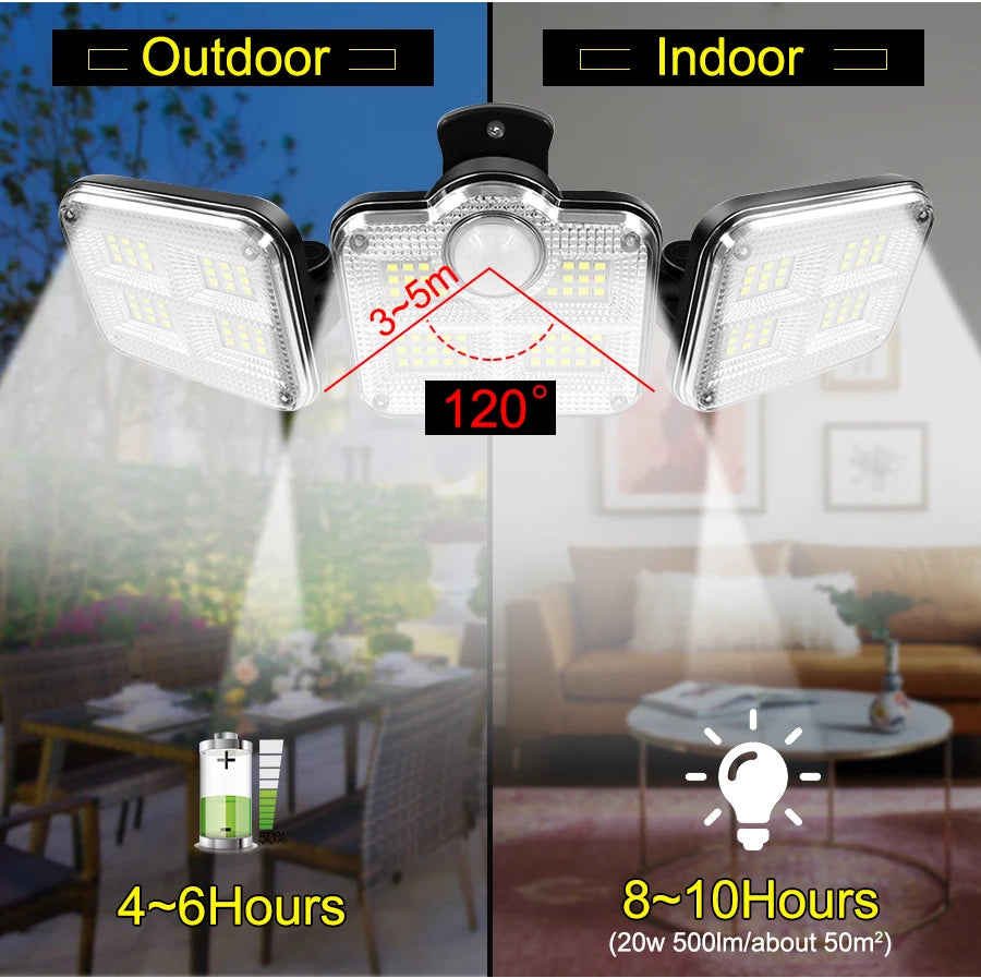 122/333LED luces solares Sensor de movimiento al aire libre inducción humana 3 modos IP65 impermeable energÃÂa Solar garaje patio lámpara de pared del pasillo