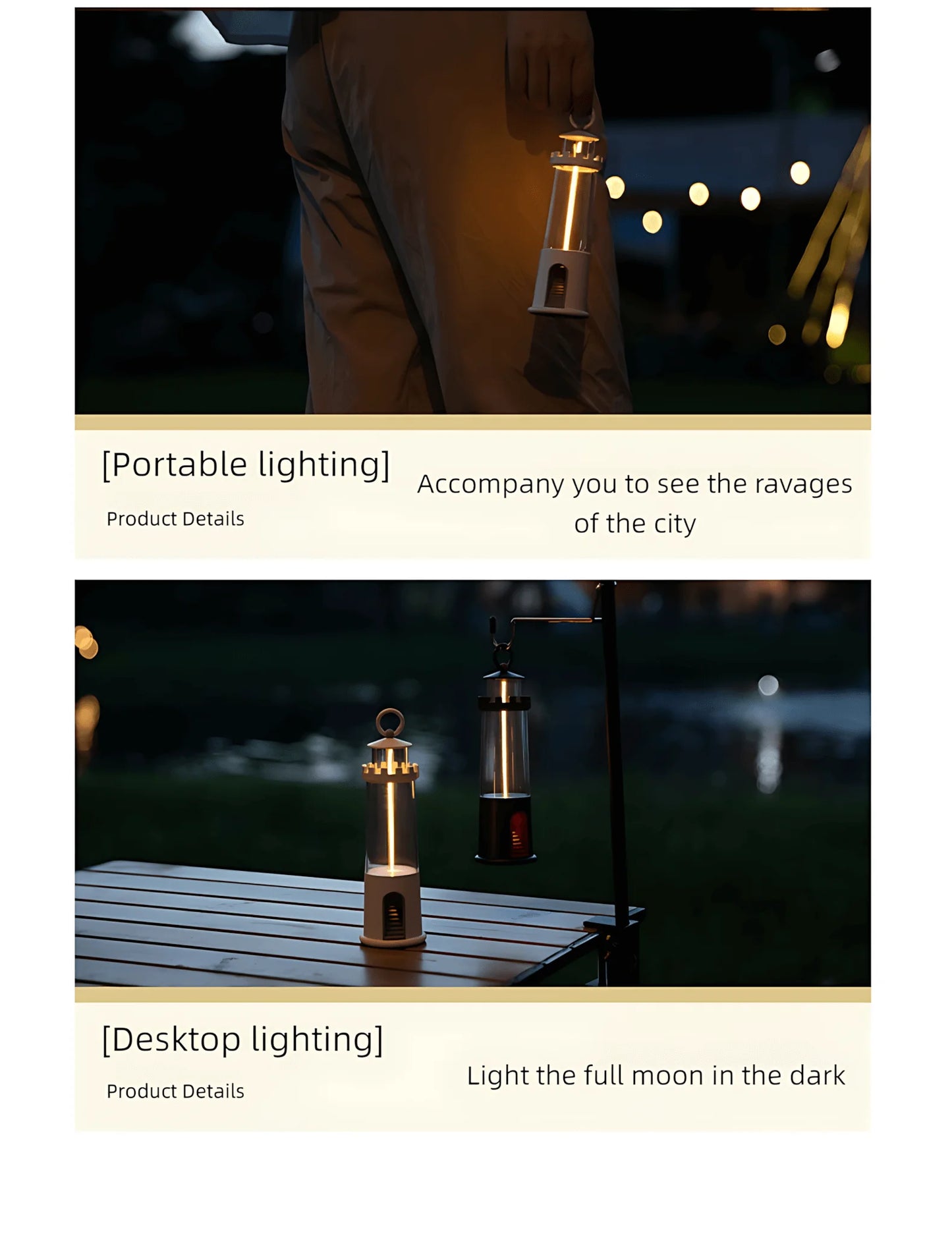 Linterna de Camping Portátil 1200mAh - Recargable USB-C, 3 Modos con Luz de Respiración, Blanco Cálido 2200K para Senderismo/Dormir/Acampada/EDC