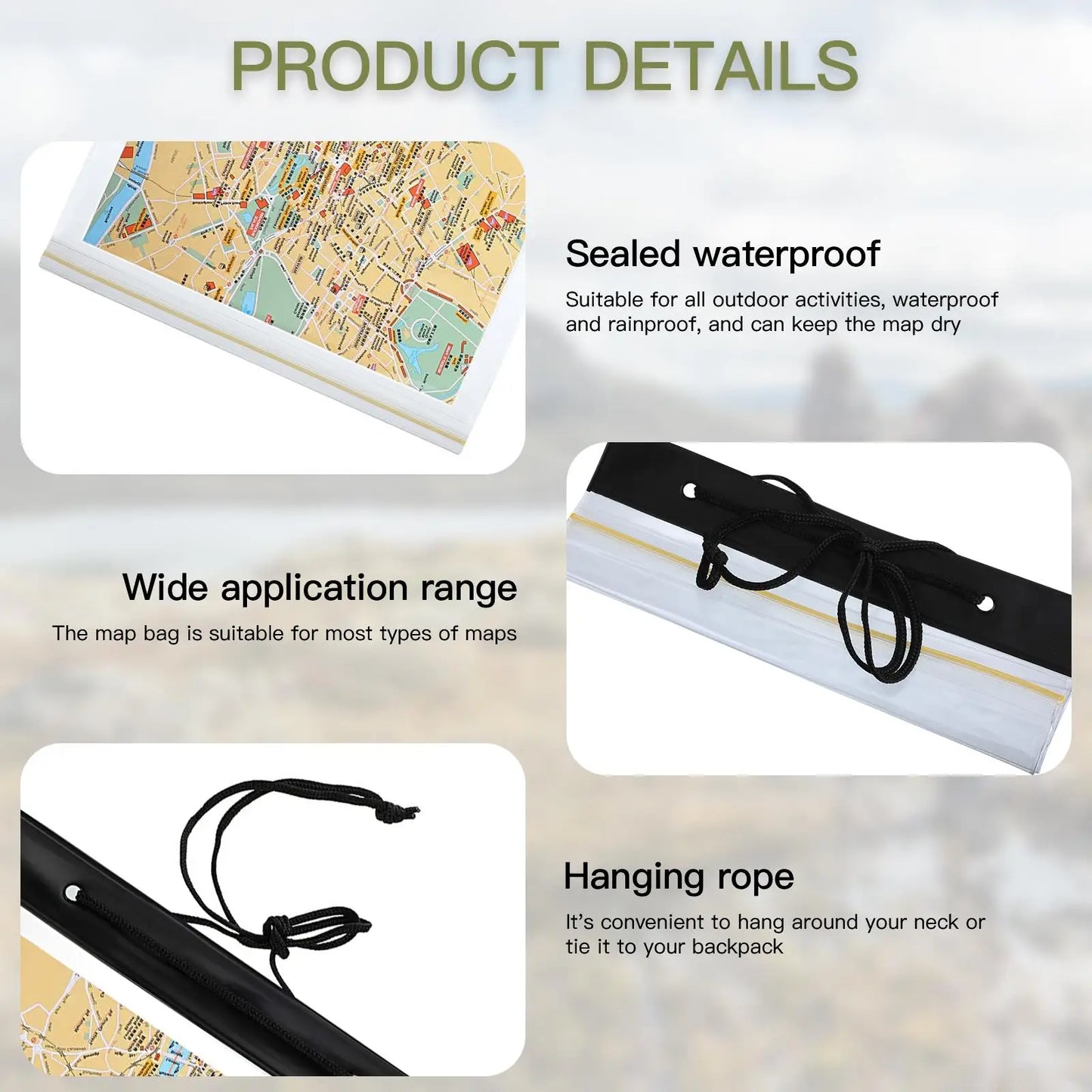 Estuche de mapa transparente impermeable de PVC, soporte de almacenamiento de papelería, cubierta para acampar, pescar, Picnic, montañismo, bolsa de bolsillo