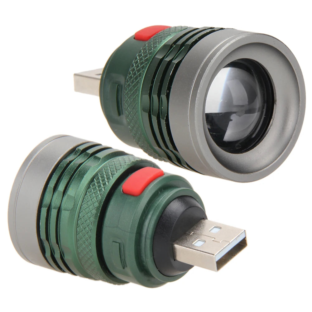 Linterna LED potente de aleación de aluminio, Mini lámpara de bolsillo con zoom, USB práctico, haz de rango máximo de hasta 50m, 3W, para Camping y senderismo