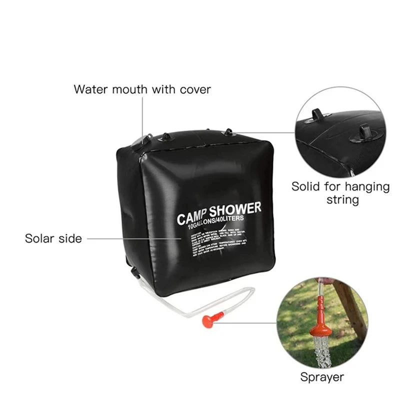 Bolsa de agua 40L cabezal de ducha energía Solar calentamiento rápido Camping bolsa de ducha Camping pesca senderismo bolsa de almacenamiento de agua bolsa de baño