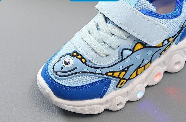Zapatillas de deporte informales con dibujos animados para niños y niñas, zapatos de iluminación transpirables con malla LED, zapatos iluminados para bebés