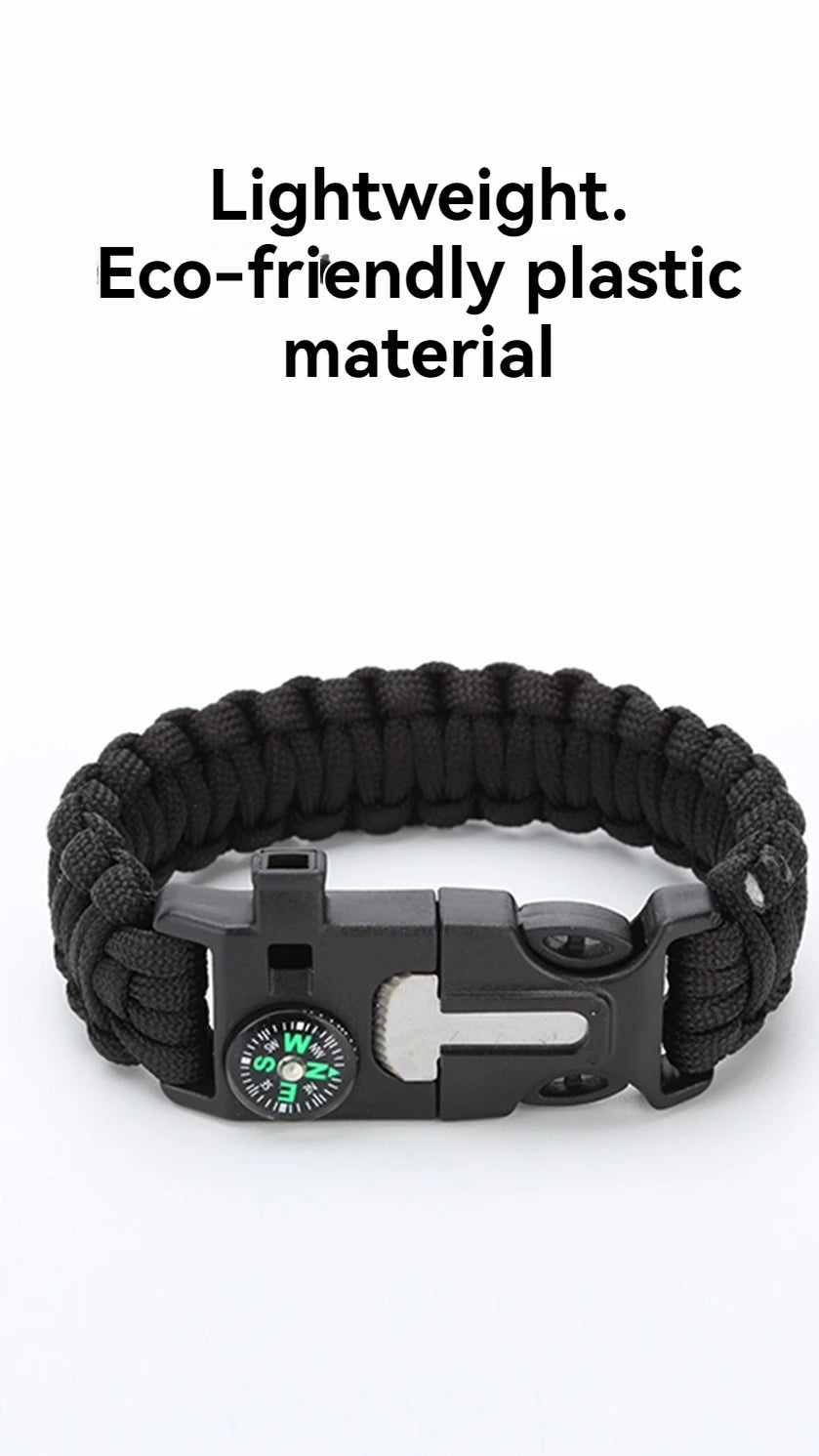 Pulsera de rescate de emergencia, cuerda tejida cinco en uno para muñeca, brújula, cuerda de mano de supervivencia, senderismo al aire libre, camping, viajes, ciclismo
