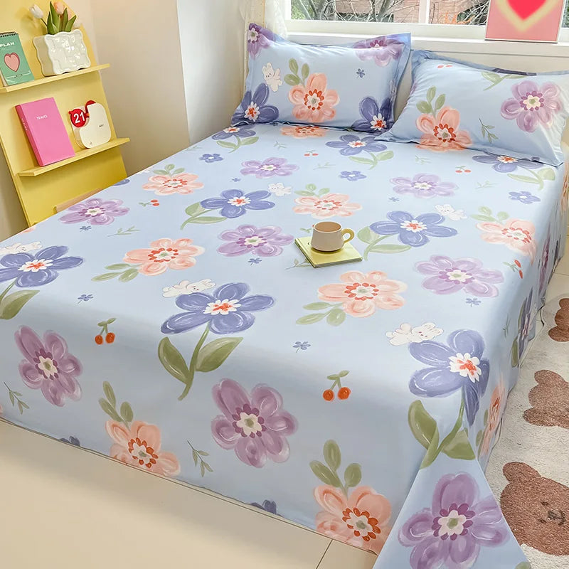 Sábana de algodón 100% con estampado de flores, sábanas dobles para niñas y niños, ropa de cama individual Queen King Size, 1 Uds.