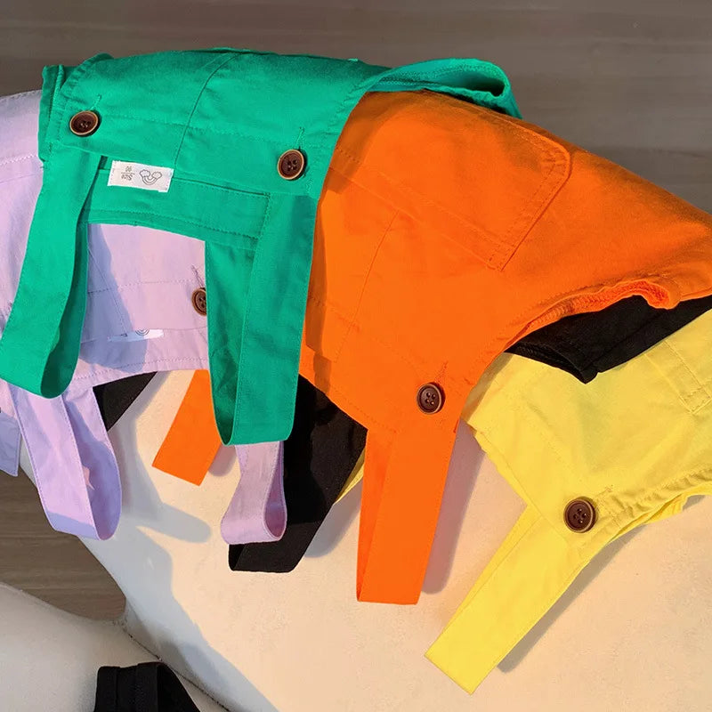 Lindo bebé niños general bebés y niñas pantalones casuales coreanos mono de disfraz de Color caramelo