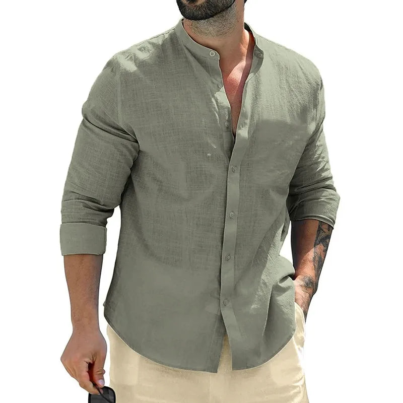 Camisas de manga larga de otoño para hombre, camisetas de negocios de algodón, ropa de calle transpirable de Color sólido, camisas con botones para hombre, camisa blanca