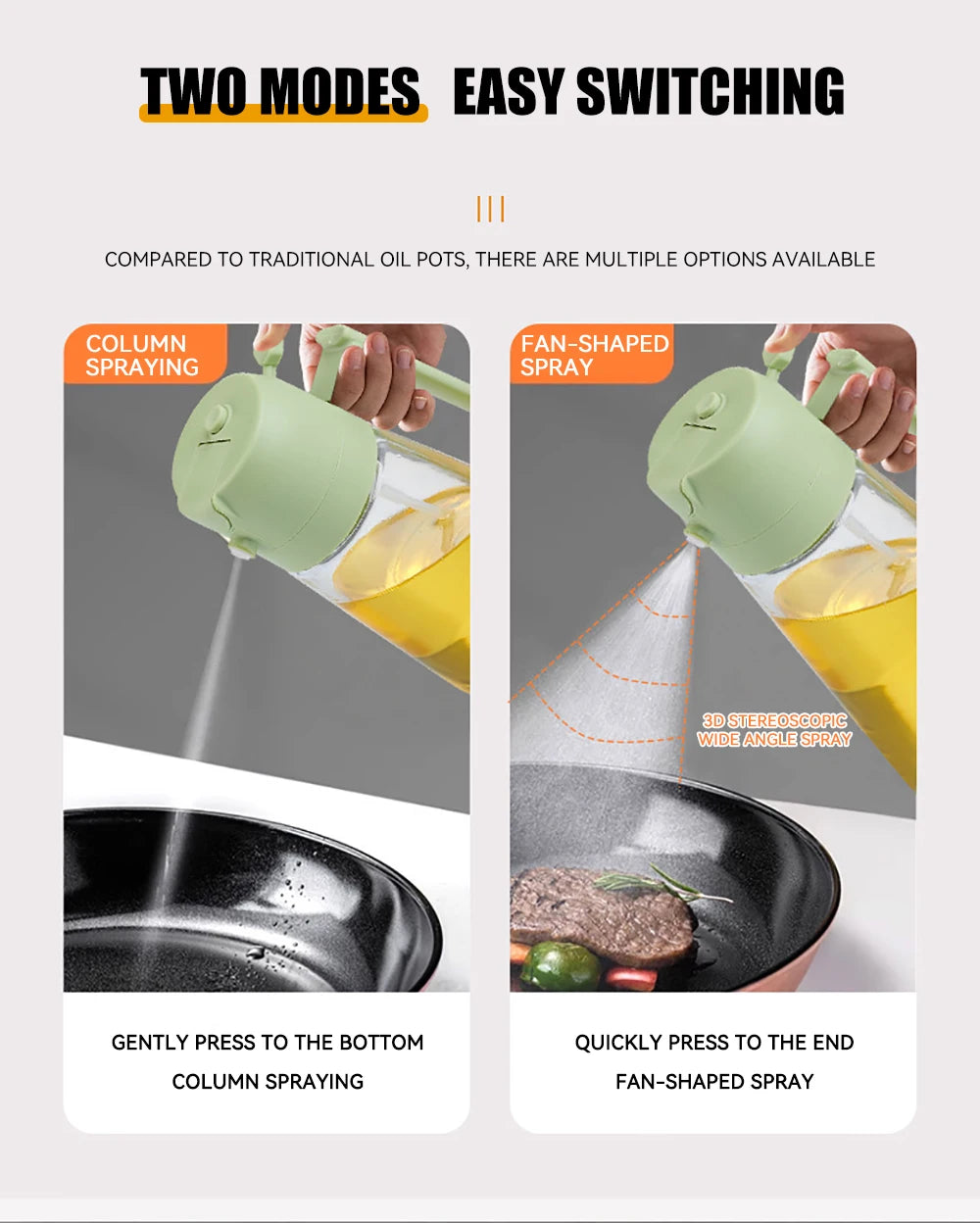 Botella vacía de aceite de 500mL, pulverizador y vertedor 2 en 1, contenedor de aceite de plástico, dispensador de aceite de cocina, vaporizador, vinagrera para acampar y barbacoa