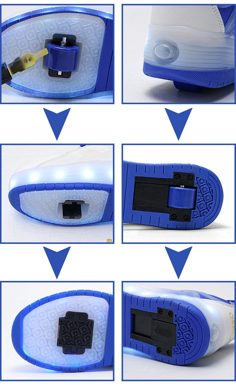 Zapatos de patín con luz Led de dos ruedas para niños y niñas, zapatillas deportivas luminosas, monopatín con carga USB