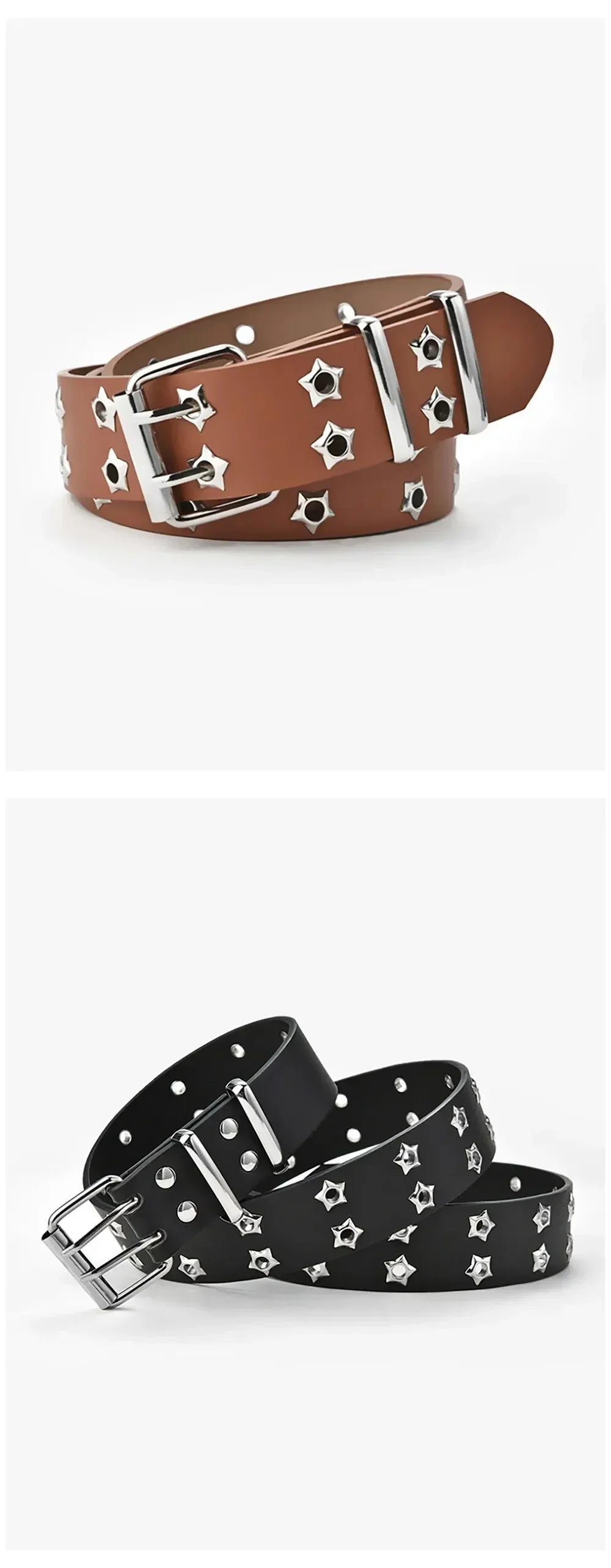 Nuevo cinturón con remaches de ojo de estrella estilo gótico hebilla de doble Pin hombre/mujer moda Casual estilo Punk Pu pretina de cuero para pantalones vaqueros Y2K