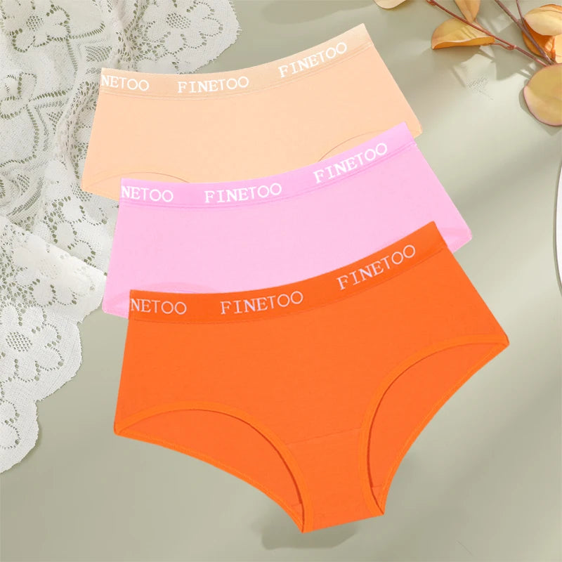 FINETOO, 3 uds., ropa interior con cinturón de algodón con letras, bragas para mujer, bragas sexis transpirables de cintura baja, lencerÃa cómoda elástica para mujer