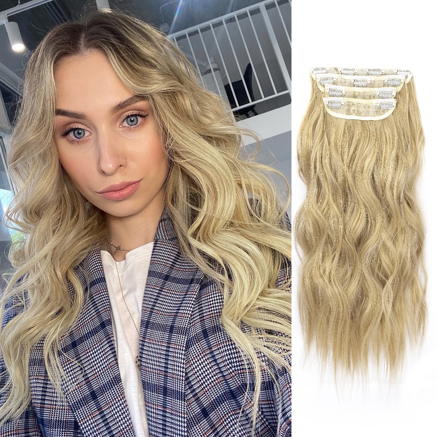 4 unids/set 20 pulgadas Clip de pelo sintético en postizos gruesos y largos ondulados para mujeres extensiones de cabello sintético de cabeza completa postizos ombré