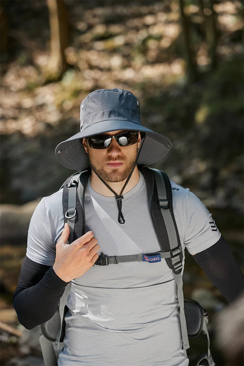 Sombrero de pescador de ala ancha y grande para hombre, gorra impermeable con protección UV para el sol, senderismo, pesca, escalada, sombreros de cubo de Safari de gran tamaño, verano
