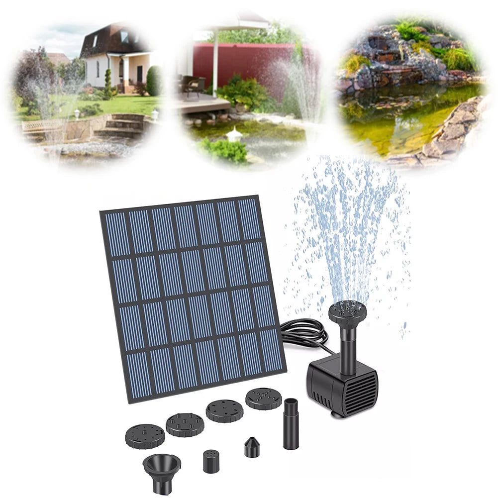 Bomba de fuente de agua Solar con boquillas, Kit de bomba de estanque de fuente Solar, Kit de bomba de agua Solar para jardín, piscina, estanque, fuente de acuario