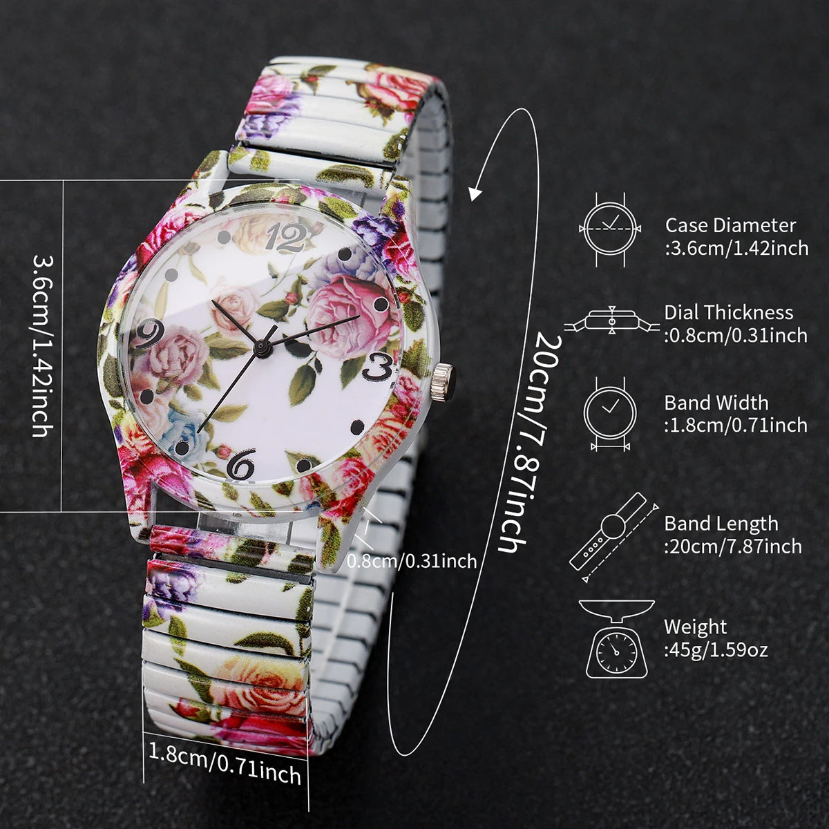 2/3 Uds. Conjunto de relojes de pulsera de cuarzo con estampado de flores a la moda para mujer, reloj con esfera árabe con correa elástica informal para mujer (sin caja)