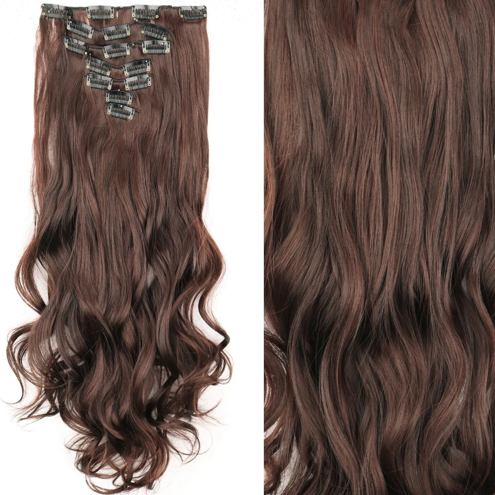 7 unids/set 16 Clips extensión de cabello negro largo liso pelo Natural Ombre peluca fibra resistente al calor para peinado de mujer