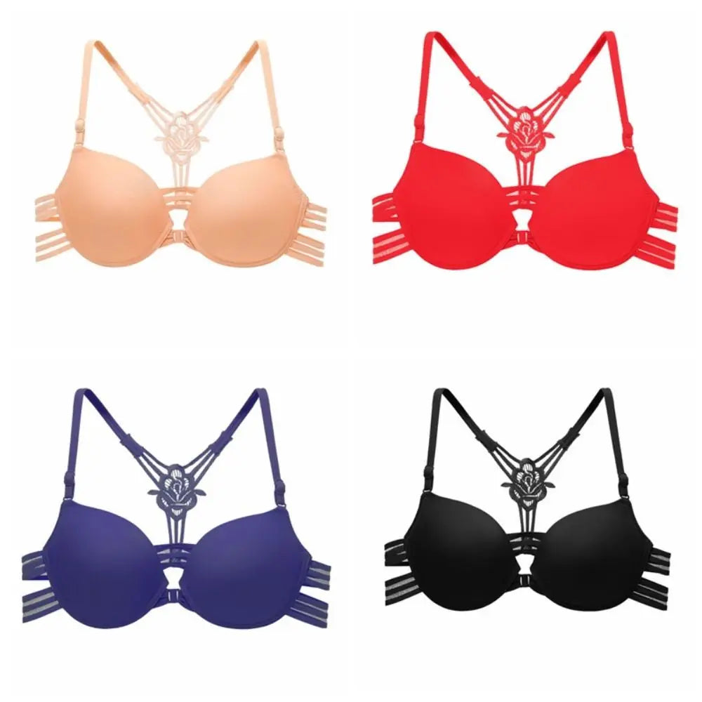 Sujetador de encaje con botón frontal a la moda para mujer, 3/4 tazas, parte de atrás bonita, sujetador sin costuras, ropa interior íntima, sujetador inalámbrico con escote en V profundo para playa
