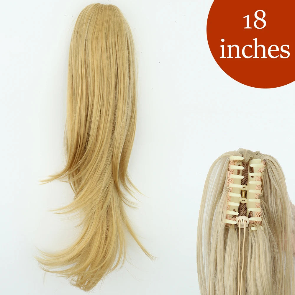 Extensiones de cabello de cola de caballo con Clip de garra larga y recta sintética, pieza de cabello de cola de caballo resistente al calor de 24 pulgadas para mujer, fiesta diaria
