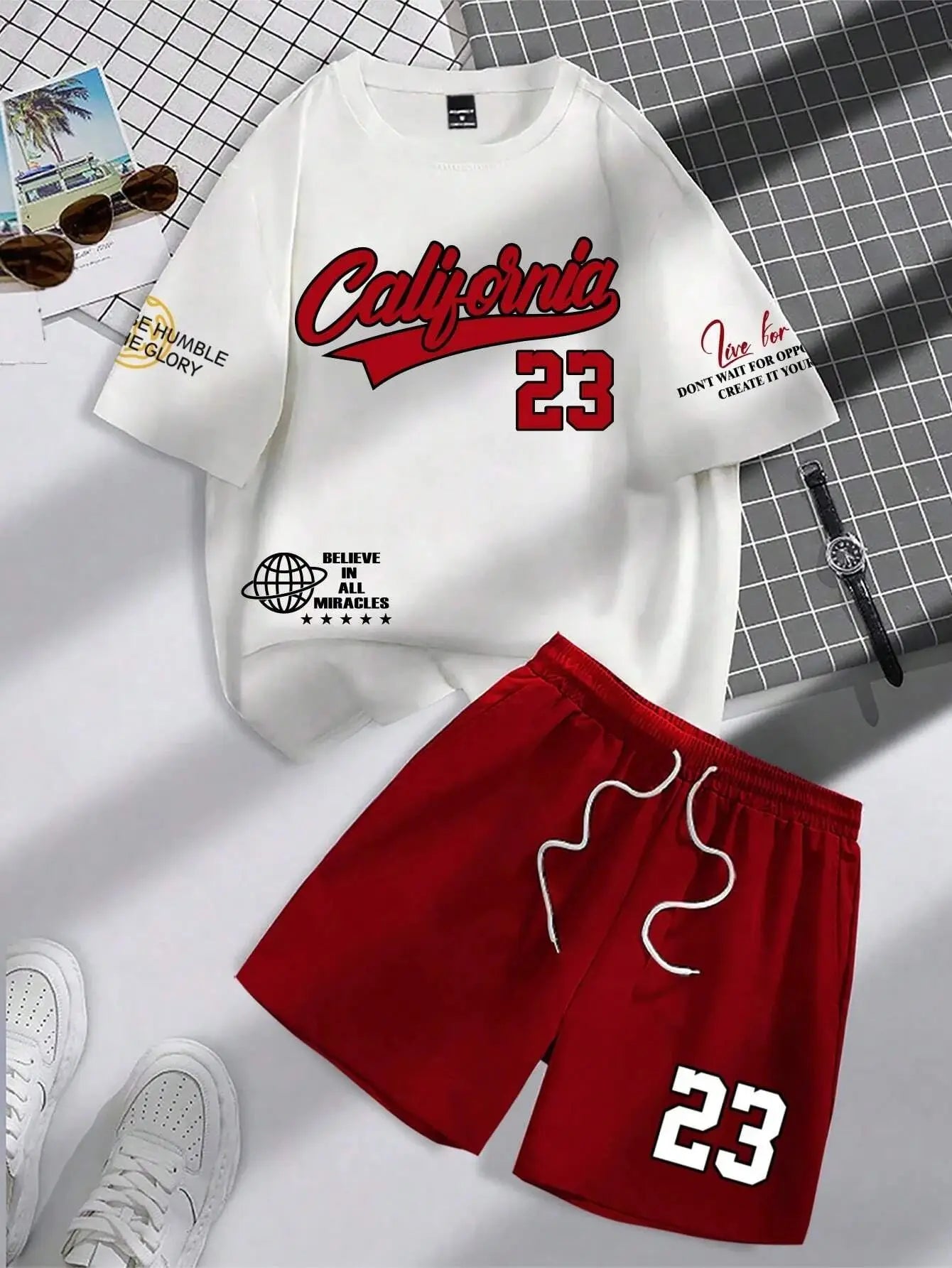 NOVEDAD DE VERANO 2025, traje de tendencia para hombre, conjunto de manga corta con cuello redondo, camiseta y pantalones cortos con cuello redondo y estampado alfanumérico personalizado a la moda