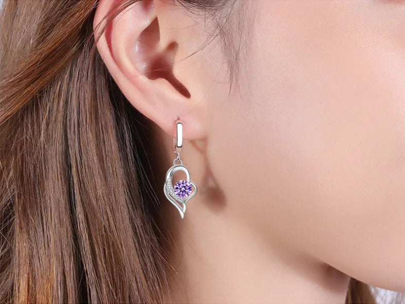 Pendientes de plata de ley 925 con circonita de cristal para mujer, joyería de moda de alta calidad, azul, rosa, blanco y morado, superventas