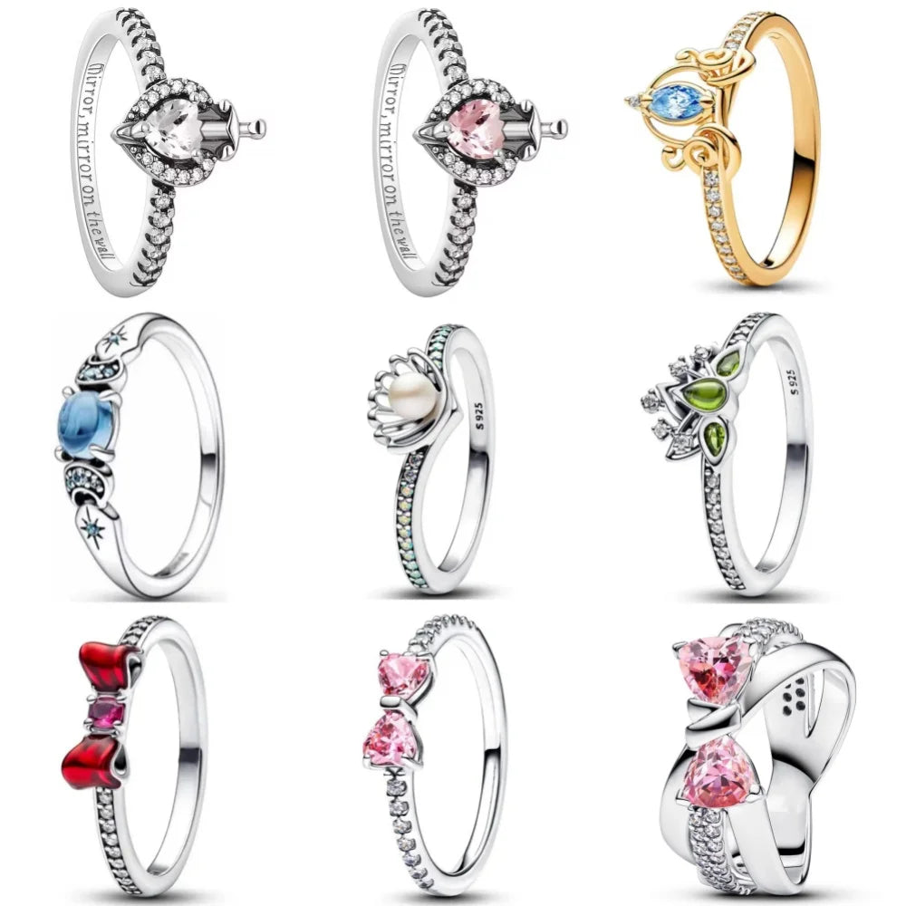 Anillo elegante de Plata de Ley 925 con concha de lazo esmaltado rojo y piedra de corazón Original para mujer, anillos de joyería para fiesta de boda
