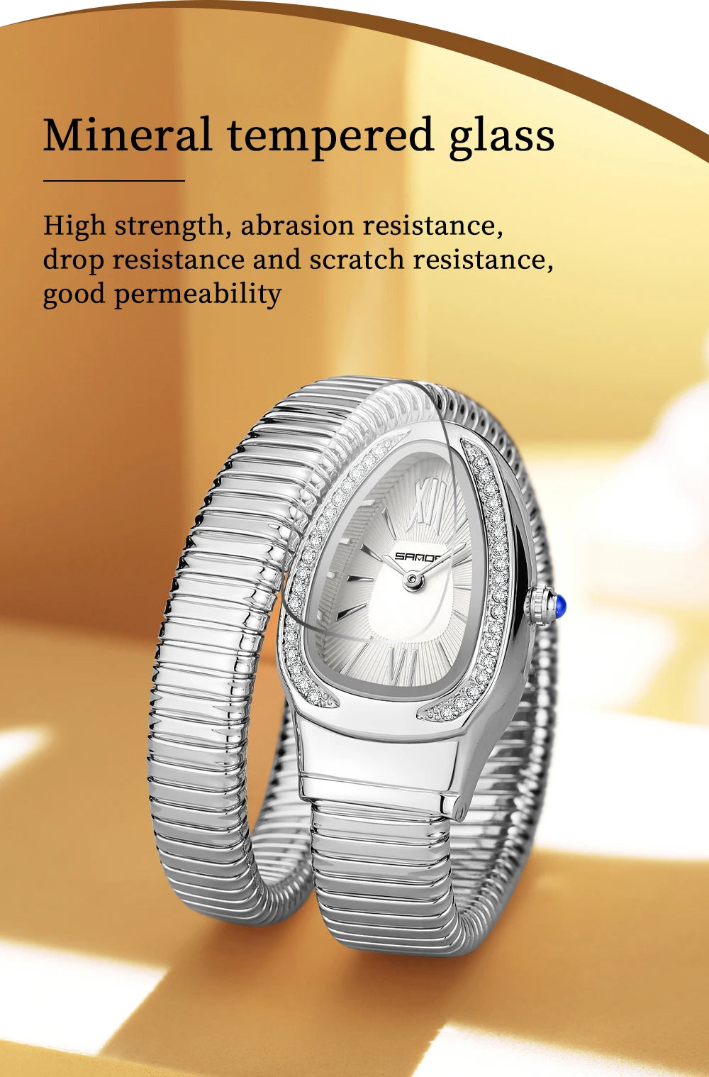 SANDA, superventas, 1151 reloj de mujer de gama alta con incrustaciones de diamantes en forma de serpiente, reloj de cuarzo de lujo ligero con temperamento Retro para mujer