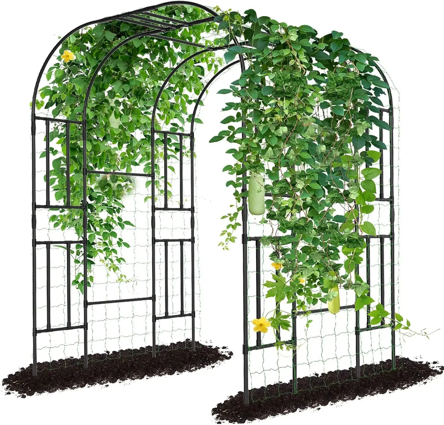 Enrejado alto de arco de jardín para plantas trepadoras, túnel de cenador de metal para exteriores - Acabado negro