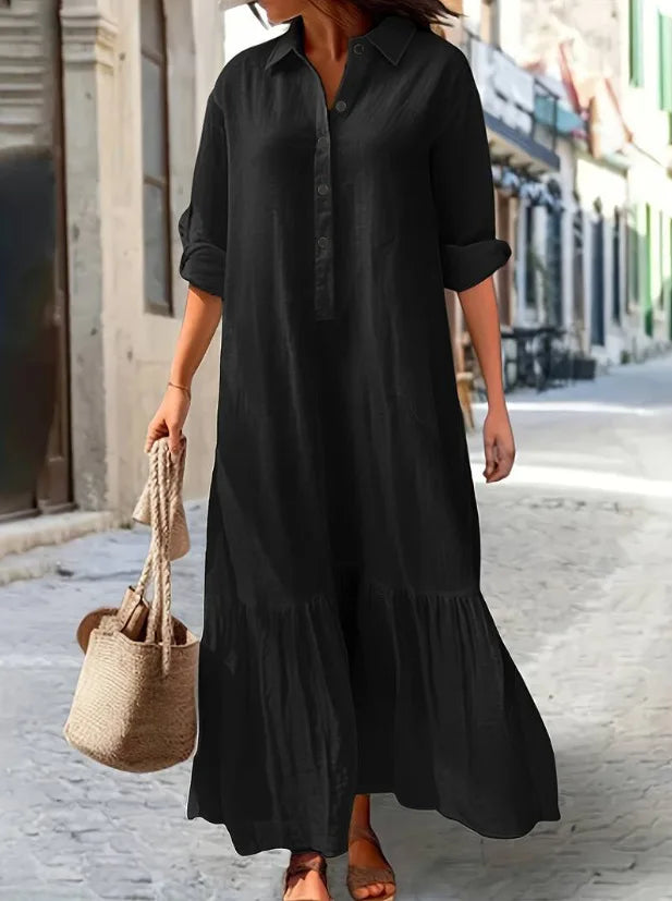 Vestido informal de manga larga para mujer, vestido de oficina para mujer, moda Primavera Verano, vestido camisero liso elegante, vestidos para mujer 2024