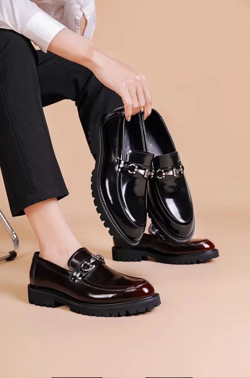 Zapatos de vestir de cuero para hombre, hebilla de calle de caballo, zapatos Oxford de alta calidad para hombre, zapatos formales para fiesta de boda y oficina, talla grande 38-48