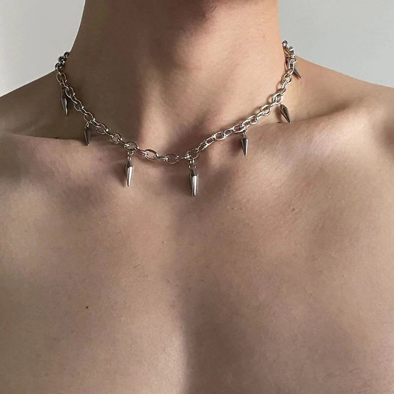 Collar con tachuelas estéticas Punk de acero inoxidable, gargantilla para hombre, collar con colgante de remache de Hip Hop para mujer, regalos de joyerÃa gótica