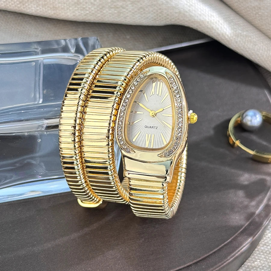Reloj de aleación serpentina de alta calidad a la moda para mujer con caja de diamantes Reloj de pulsera de cuarzo de alta calidad estilo famoso