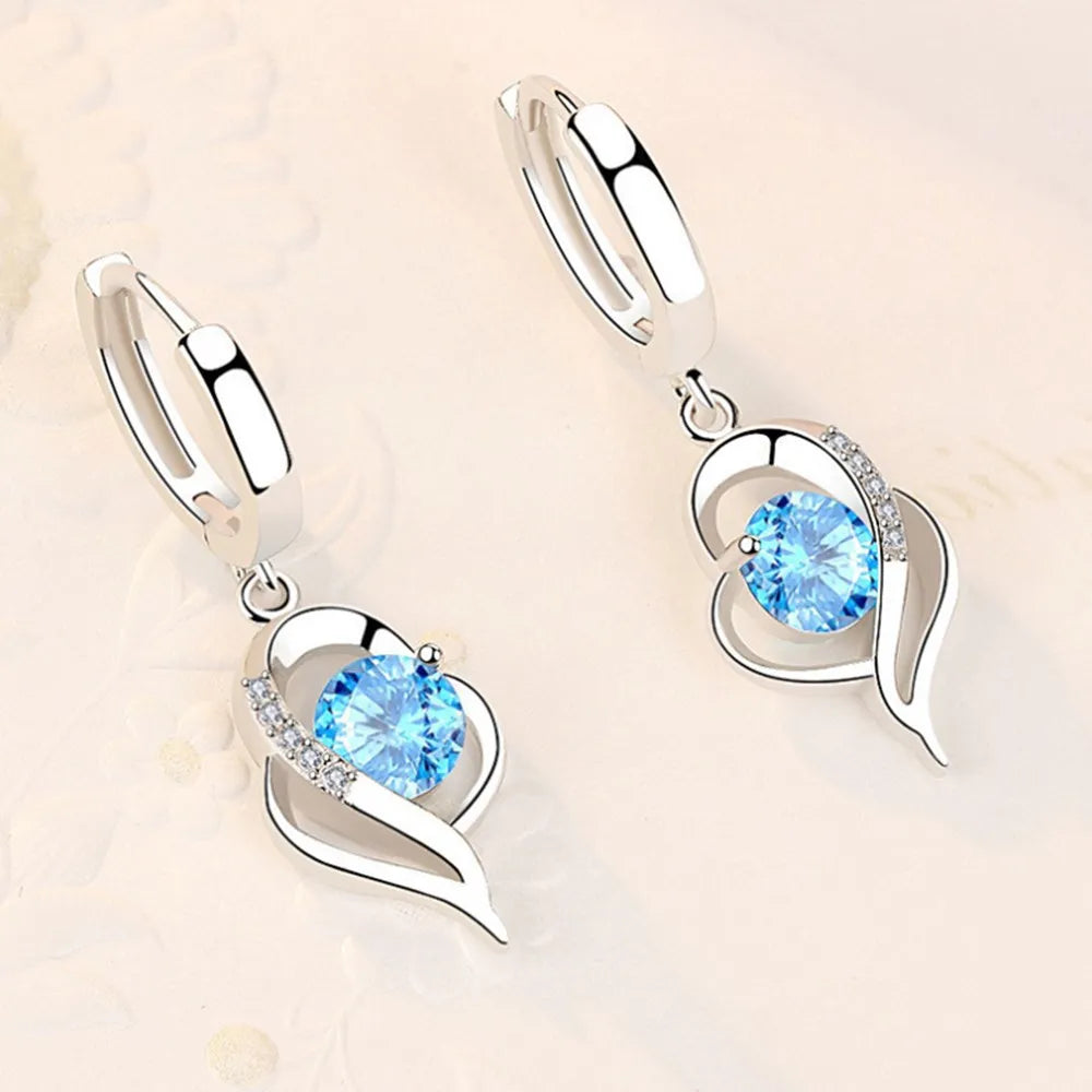 Pendientes de plata de ley 925 con circonita de cristal para mujer, joyería de moda de alta calidad, azul, rosa, blanco y morado, superventas
