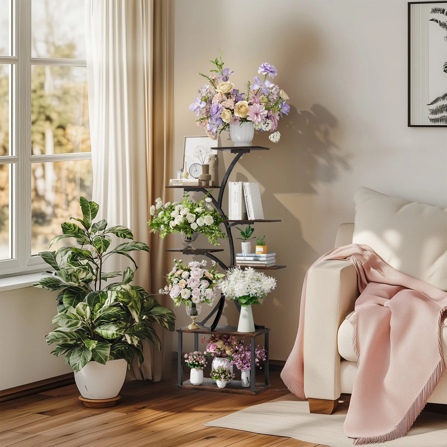 Soporte para plantas multicapa, soporte para plantas en forma de árbol de estilo Industrial, estante de exhibición, soporte para flores de esquina para maceteros de jardín, interior