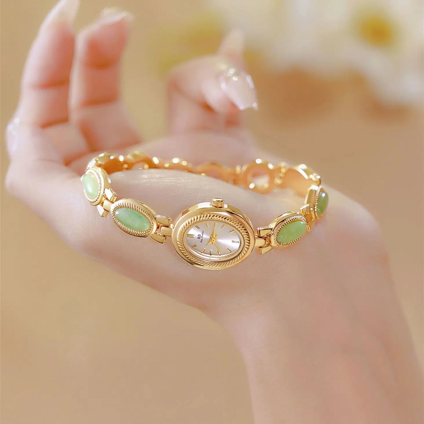 Reloj UTHAI para mujer, pulsera para mujer, marca de lujo, resistente al agua, piedra Dongling Natural Retro, Jade Hotan, relojes de cadena avanzados, regalo