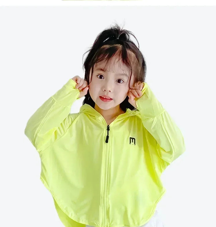 Ropa de protección solar para niños, chaqueta de protección solar de seda helada para exteriores, resistente a los rayos UV, chaqueta de protección solar para juegos al aire libre de verano