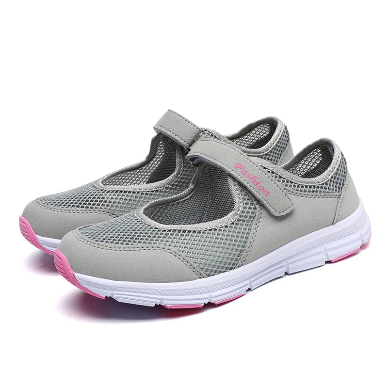 Zapatos vulcanizados transpirables para mujer, zapatillas de deporte de malla transpirable a la moda, zapatos de trabajo informales para caminar, color blanco