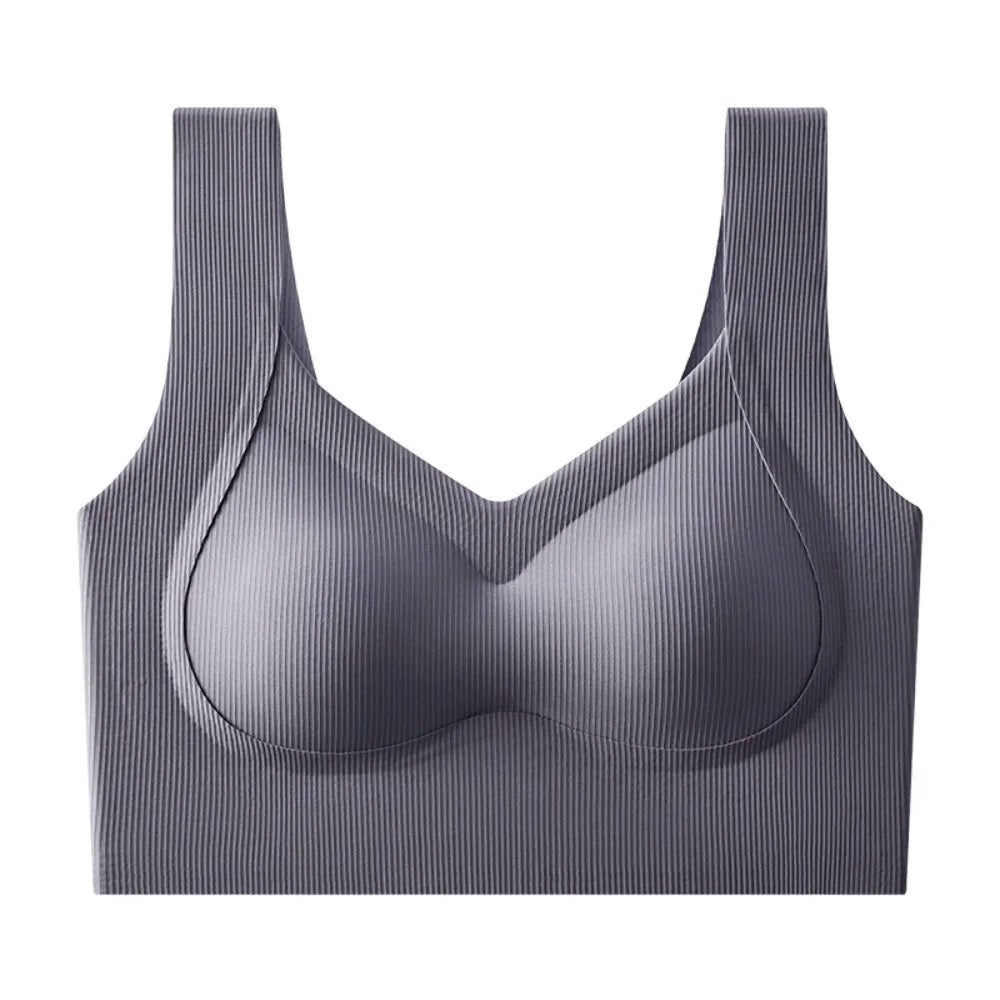 Sujetador inalámbrico de talla grande con escote en V profundo, ropa interior ajustada a prueba de golpes, lencería push-up, sujetador sin costuras antiflacidez para correr