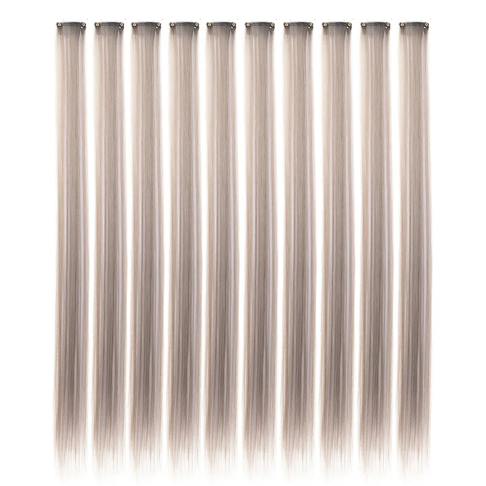 10 unids/pack de extensiones de cabello con Clip para fiesta de colores para niñas, postizos sintéticos de pelo liso de 22 pulgadas de colores Omber