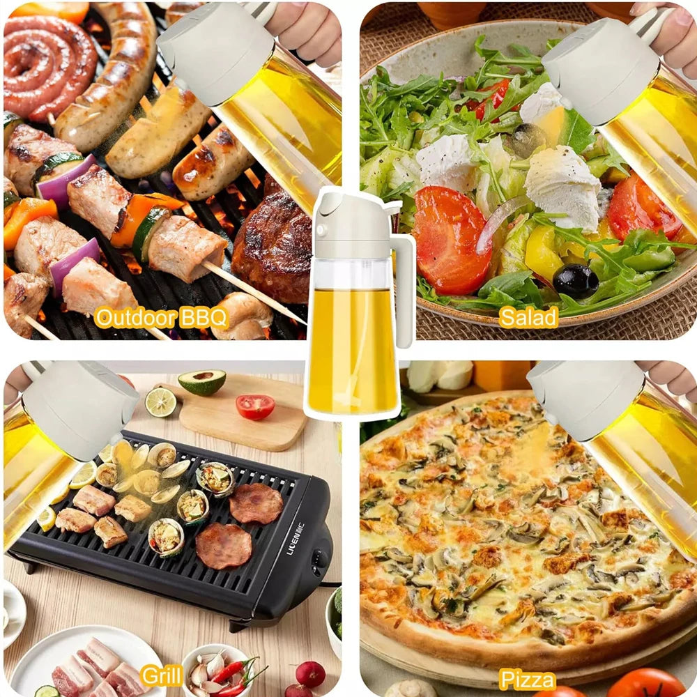 Dispensador de aceite 2 en 1, pulverizador, botella de aceite vertedor, contenedor de aceite de plástico, vaporizador para cocina, ensalada, barbacoa, cocina de acampada