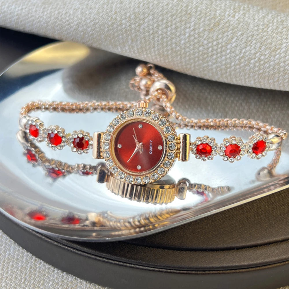 Conjunto de reloj de pulsera de Calcedonia de comercio exterior con luz de diamante, reloj de cuarzo de lujo en vivo, nuevo reloj de mujer con diamantes