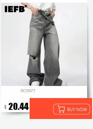 IEFB, pantalones vaqueros de verano para hombre, pantalones vaqueros lavados de color azul viejo para hombre, ropa informal recta para hombre, pantalones sueltos de pierna ancha, nueva moda 9C354