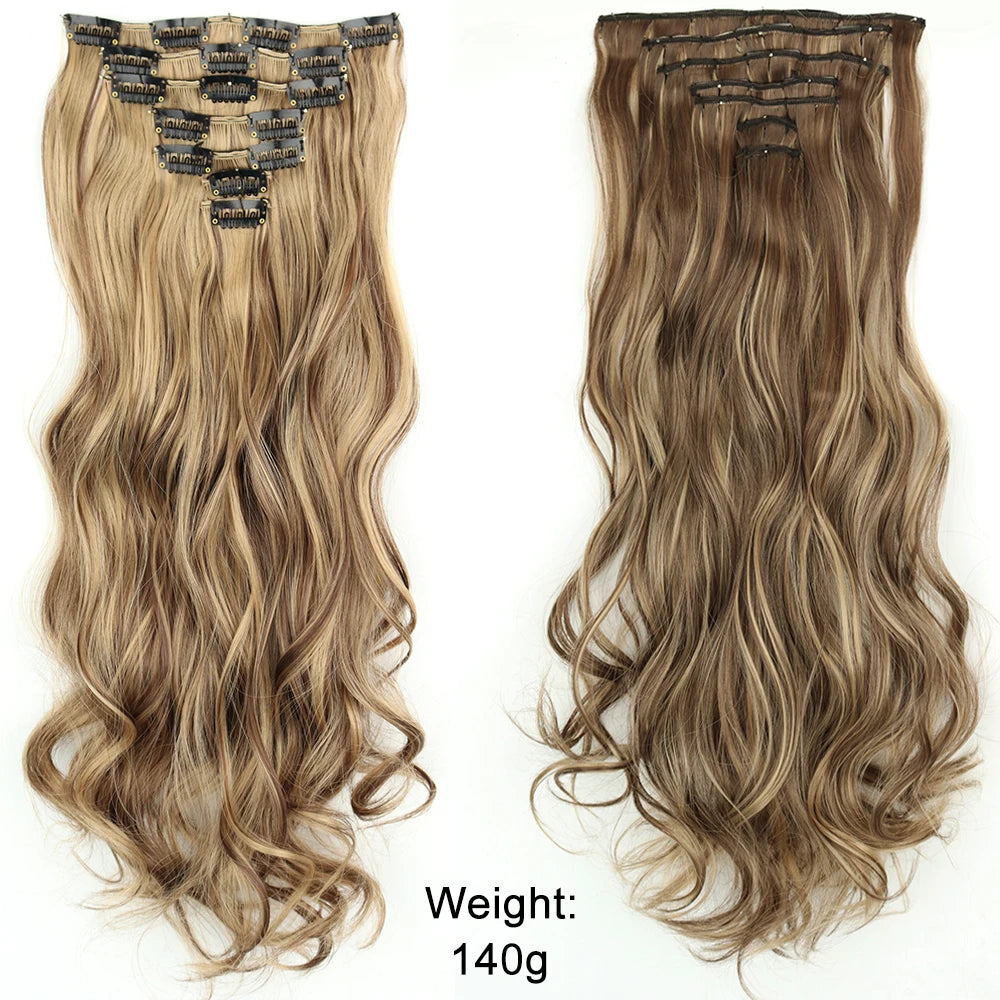 7 unids/set 16 Clips extensión de cabello negro largo liso pelo Natural Ombre peluca fibra resistente al calor para peinado de mujer