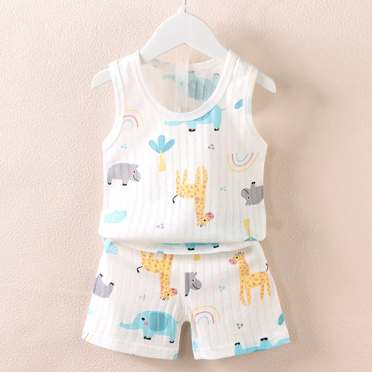 Ropa para niños, Tops sin mangas estampados, pantalones cortos, lindo, transpirable, chaleco de verano para niños, conjunto de pantalones cortos, camiseta sin mangas para ropa de bebé para niños