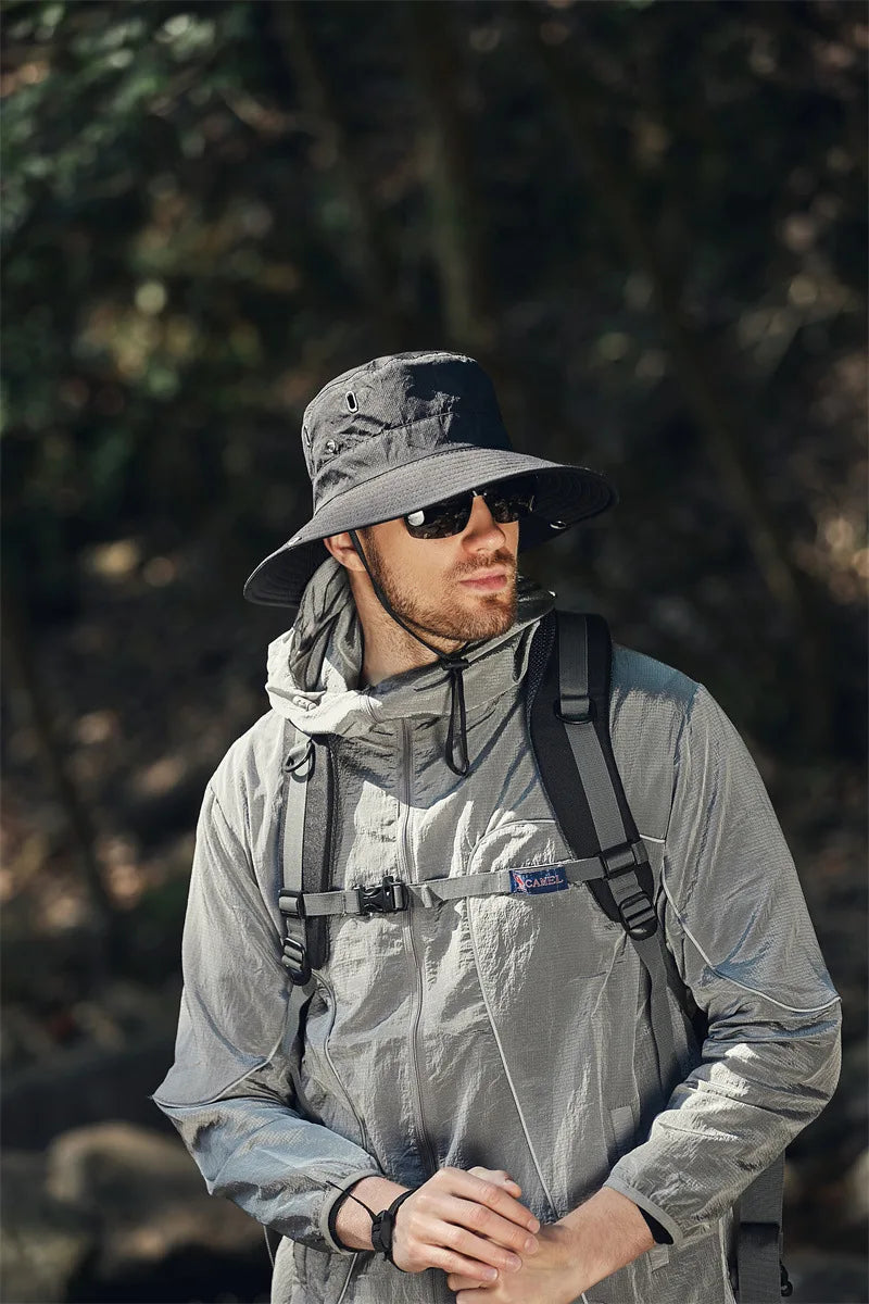 Sombrero de pescador de ala ancha y grande para hombre, gorra impermeable con protección UV para el sol, senderismo, pesca, escalada, sombreros de cubo de Safari de gran tamaño, verano