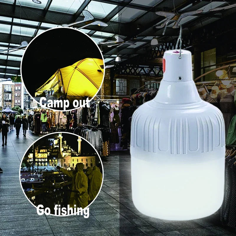 Luz de Camping de 60W y 80W, lámpara LED de emergencia recargable por USB, linternas portátiles para exteriores con gancho para tiendas de barbacoa, bombilla de batería