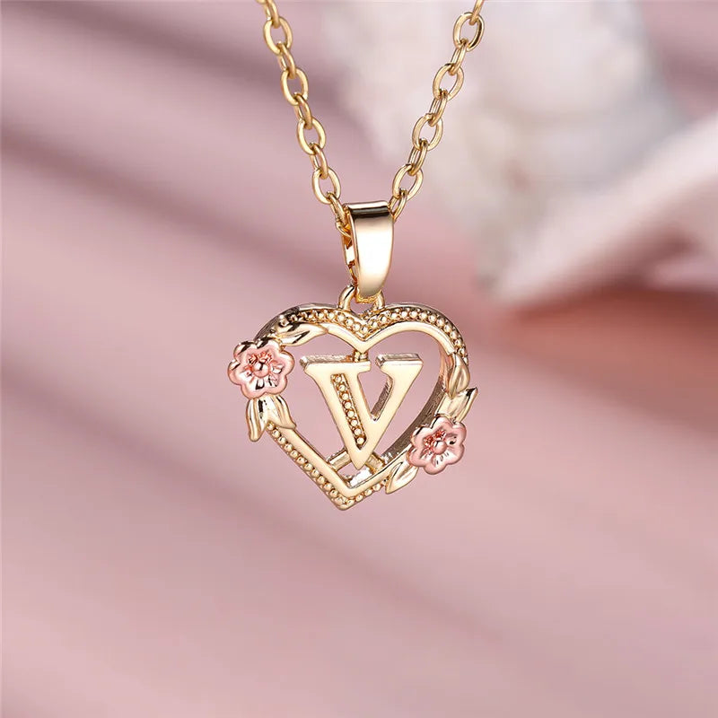 Collar con colgante de flor y letra de A-Z para mujer, Color oro amarillo, joyerÃa de boda, regalo para mujer