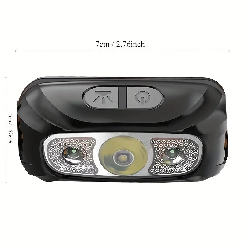 Potente linterna frontal con Sensor LED, luz fuerte, Mini linterna recargable por USB, luz frontal portátil para búsqueda de acampada