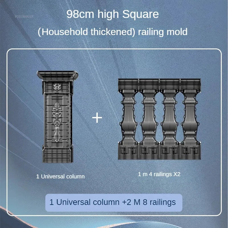 Nuevo molde de barandilla de columna romana gruesa, edificios de jardín, barandilla fundida en el lugar, columna de cemento, molde de barandilla reutilizable para balcón