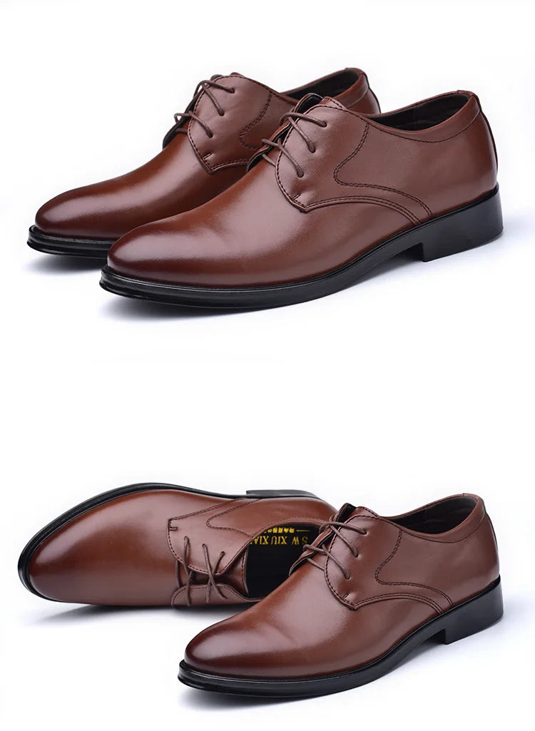 Zapatos de vestir formales para hombre, calzado informal de cuero, diseñador de boda Social, punta estrecha, zapatos negros de oficina para invierno, marca 2023