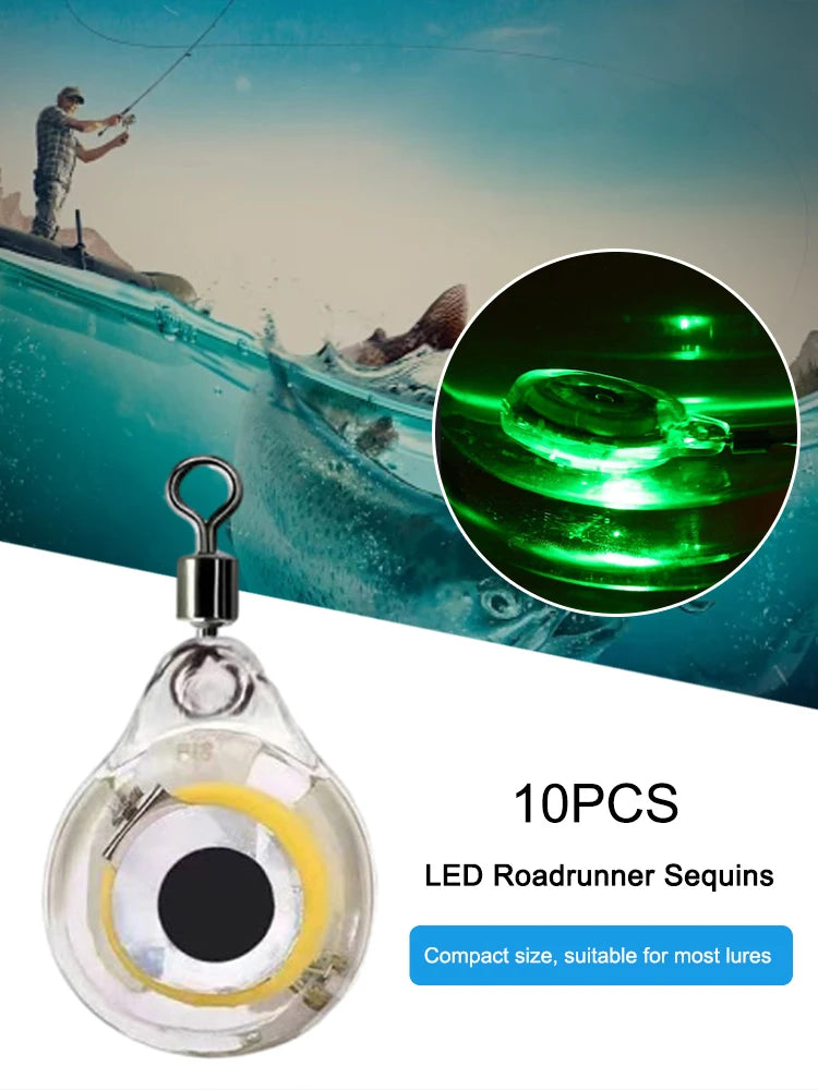 10 Uds. Señuelo de pesca con forma de Mini ojo, luz nocturna subacuática, señuelo luminoso alimentado por baterÃÂÂa para agua de mar y agua dulce